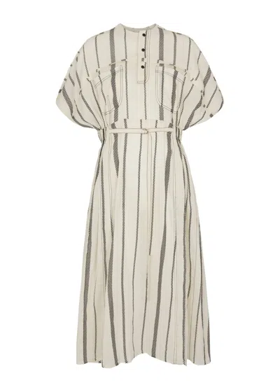 Lovebirds Striped Linen-blend Midi Dress In Ivory