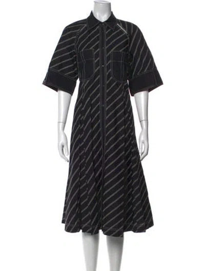 Pre-owned Lovebirds Striped Midi Length Dress In Black