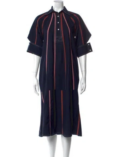 Pre-owned Lovebirds Striped Midi Length Dress In Blue