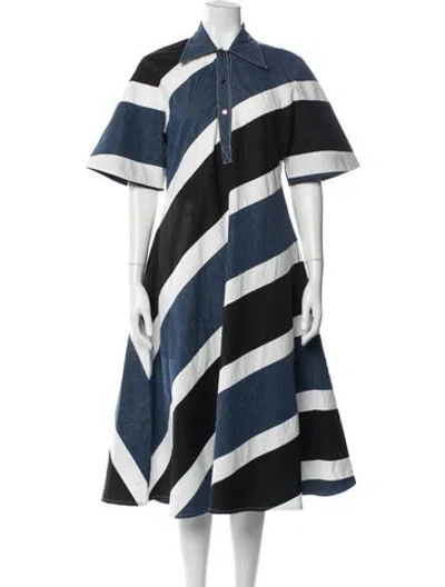 Pre-owned Lovebirds Striped Midi Length Dress In Blue