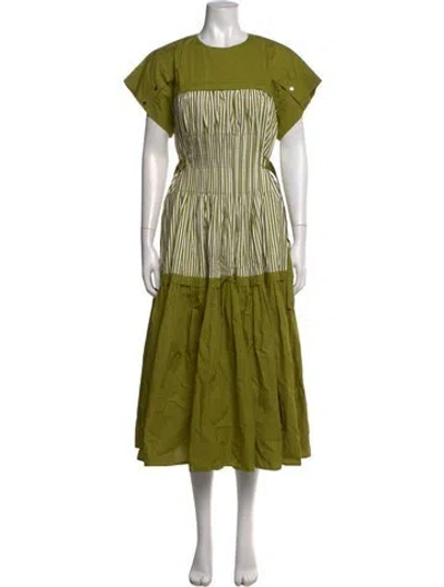 Pre-owned Lovebirds Striped Midi Length Dress In Green