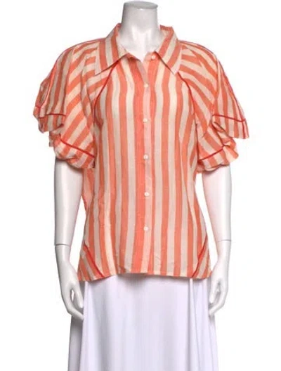Pre-owned Lovebirds Striped Short Sleeve Button-up Top In Orange