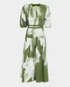 Lovebirds The Diana Belted Striped Cotton Midi Dress In Olive  White