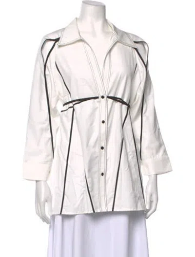 Pre-owned Lovebirds Three-quarter Sleeve Button-up Top In White