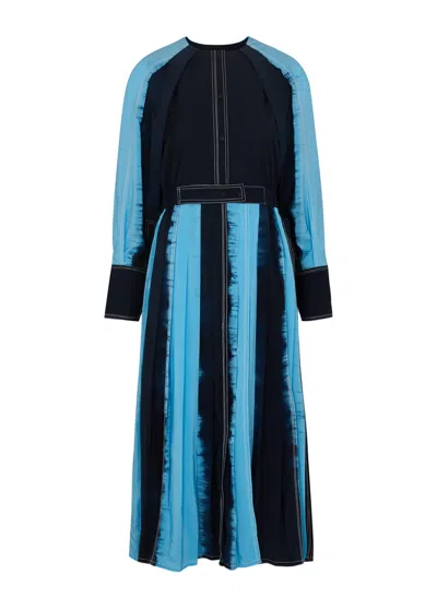 Lovebirds Tie-dyed Silk Midi Dress In Blue