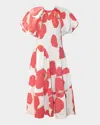 Lovebirds Valencia Smocked Floral-print Midi Dress In Orange