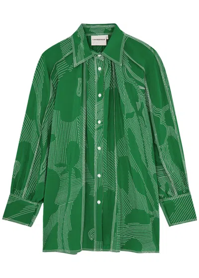 Lovebirds Vida Printed Silk Shirt In Green