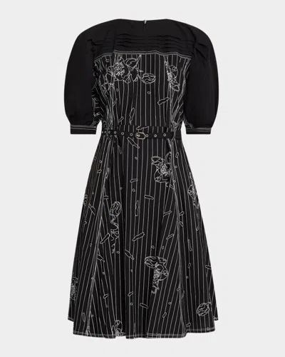 Lovebirds Vienna Embroidered Puff-sleeve Dress In Black