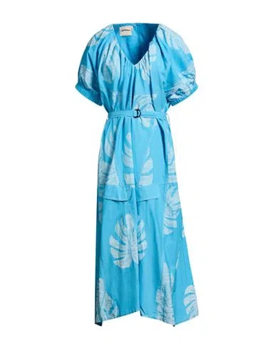 Lovebirds Woman Midi Dress Azure Size L Cotton In Blue