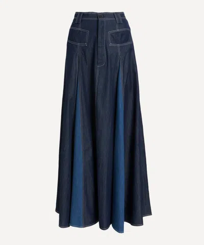 Lovebirds Women's Contrast Denim Patchwork Maxi-skirt