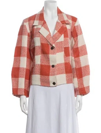Pre-owned Lovebirds Wool Plaid Print Jacket In Orange