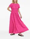 Lovechild Textured Gathered Midi Day Dress In Pink
