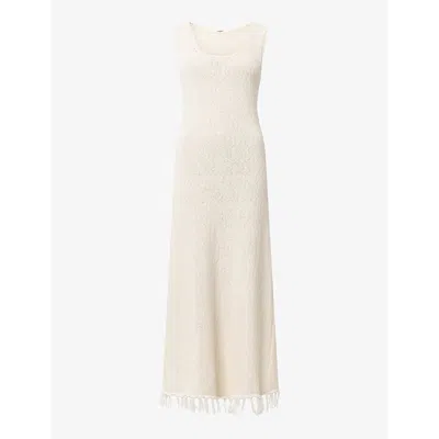 Lovechild Womens Asparagus Leyla Tassel-hem Slim-fit Cotton And Linen-blend Maxi Dress