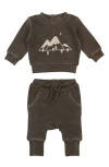 L'ovedbaby Cozy Organic Cotton Graphic Sweatshirt & Joggers Set In Bark Mountains