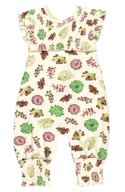 L'ovedbaby Cross Back Organic Cotton Romper In Buttercream Succulents