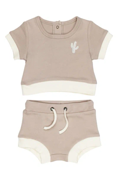 L'ovedbaby Embroidered Organic Cotton T-shirt & Shorts Set In Oatmeal Cactus