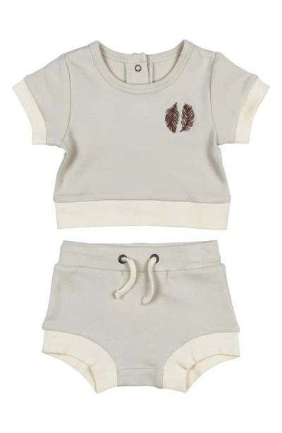 L'ovedbaby Embroidered Organic Cotton T-shirt & Shorts Set In Stone Feather