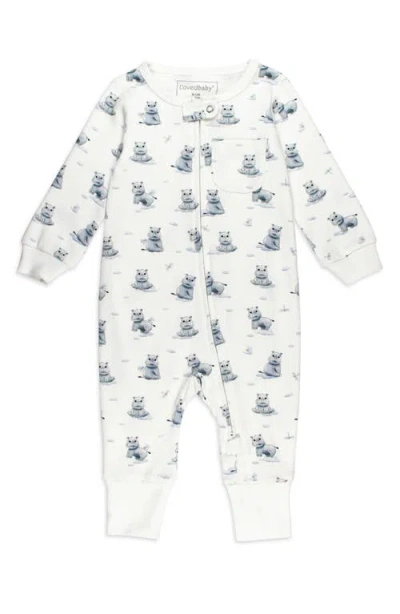 L'ovedbaby Hippo Print Organic Cotton Zip Romper In Baby Hippo