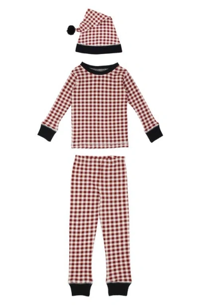 L'ovedbaby Holiday Organic Cotton Pompom Cap & Two-piece Fitted Pajamas Set In Crimson Plaid