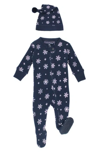 L'ovedbaby Holiday Print Fitted One-piece Organic Cotton Footie Pajamas & Hat Set In Multi