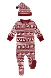 L'ovedbaby Holiday Print Fitted One-piece Organic Cotton Footie Pajamas & Hat Set In Multi