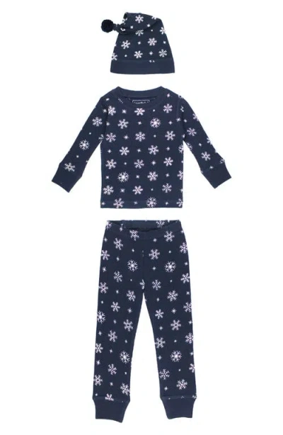 L'ovedbaby Holiday Print Fitted Two-piece Organic Cotton Pajamas & Hat Set In Blue