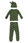 L'ovedbaby Holiday Print Fitted Two-piece Organic Cotton Pajamas & Hat Set In Green