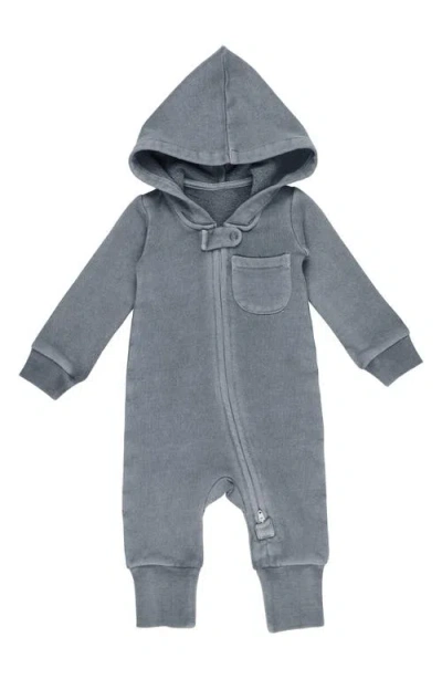L'ovedbaby Hooded Organic Cotton Zip Romper In Blue
