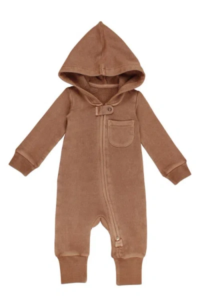 L'ovedbaby Hooded Organic Cotton Zip Romper In Brown