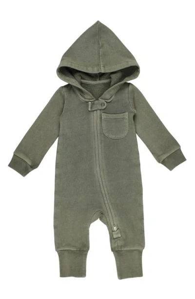 L'ovedbaby Hooded Organic Cotton Zip Romper In Hunter