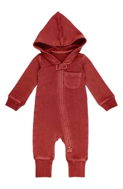 L'ovedbaby Hooded Organic Cotton Zip Romper In Red