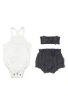 L'ovedbaby Organic Cotton Bodysuit, Bloomers & Headband Set In Black