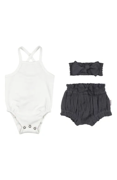 L'ovedbaby Organic Cotton Bodysuit, Bloomers & Headband Set In Black