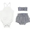 L'ovedbaby Organic Cotton Bodysuit, Bloomers & Headband Set In Blue