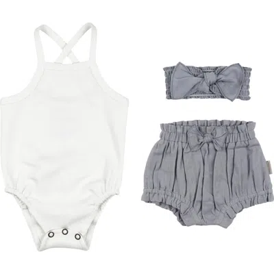 L'ovedbaby Organic Cotton Bodysuit, Bloomers & Headband Set In Blue