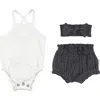 L'ovedbaby Organic Cotton Bodysuit, Bloomers & Headband Set In Black