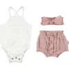 L'ovedbaby Organic Cotton Bodysuit, Bloomers & Headband Set In Pink