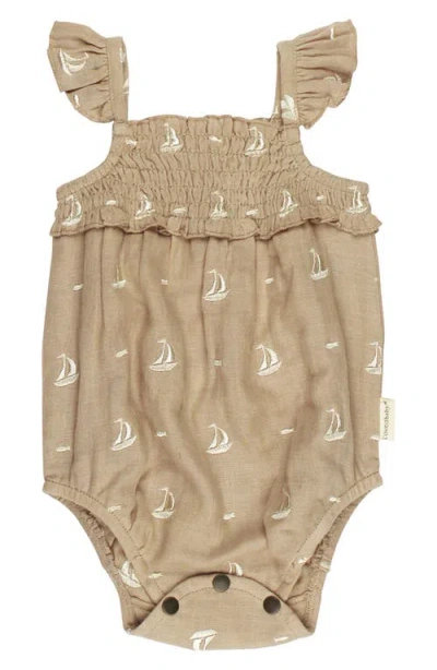 L'ovedbaby Organic Cotton Embroidered Anchor Romper In Brown