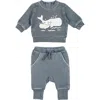 L'ovedbaby Organic Cotton Fleece Graphic Sweatshirt & Joggers Set In Blue