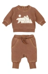 L'ovedbaby Organic Cotton Fleece Graphic Sweatshirt & Joggers Set In Brown