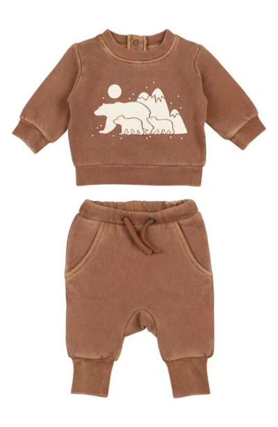 L'ovedbaby Organic Cotton Fleece Graphic Sweatshirt & Joggers Set In Brown