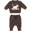 L'ovedbaby Organic Cotton Fleece Graphic Sweatshirt & Joggers Set In Brown