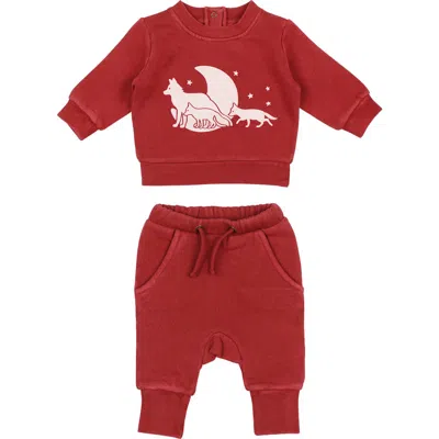 L'ovedbaby Organic Cotton Fleece Graphic Sweatshirt & Joggers Set In Red
