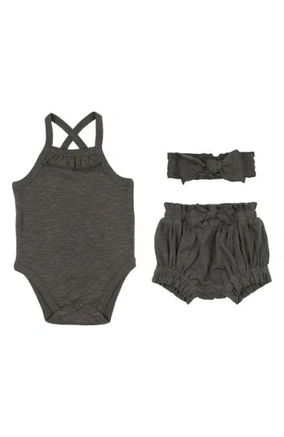 L'ovedbaby Organic Cotton Pointelle Bodysuit, Bloomers & Headband Set In Gray