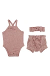 L'ovedbaby Organic Cotton Pointelle Bodysuit, Bloomers & Headband Set In Pink