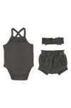L'ovedbaby Organic Cotton Pointelle Bodysuit, Bloomers & Headband Set In Gray