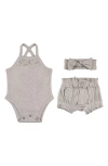 L'ovedbaby Organic Cotton Pointelle Bodysuit, Bloomers & Headband Set In Gray