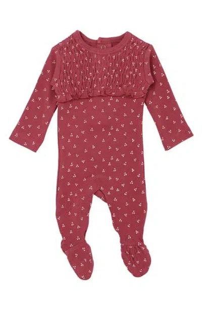 L'ovedbaby Smocked Organic Cotton Zip Footie In Appleberry Dots