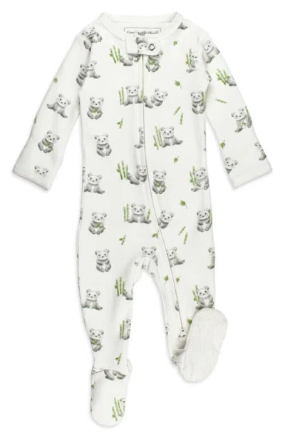 L'ovedbaby Panda Print Organic Cotton Zip Footie In Baby Panda