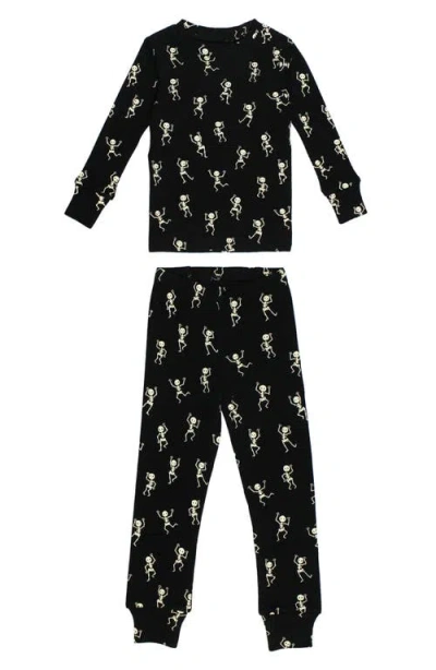L'ovedbaby Print Fitted Organic Cotton Two-piece Pajamas In Dancing Skeletons